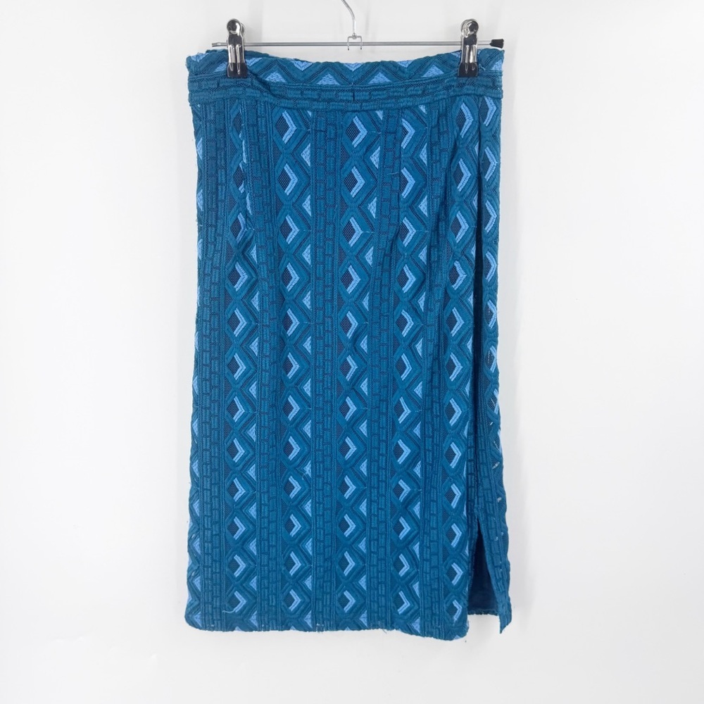 ✅ ANTHROPOLOGIE Sienna Embroidered Pencil Skirt TEAL TEXTURED SIZE 4
